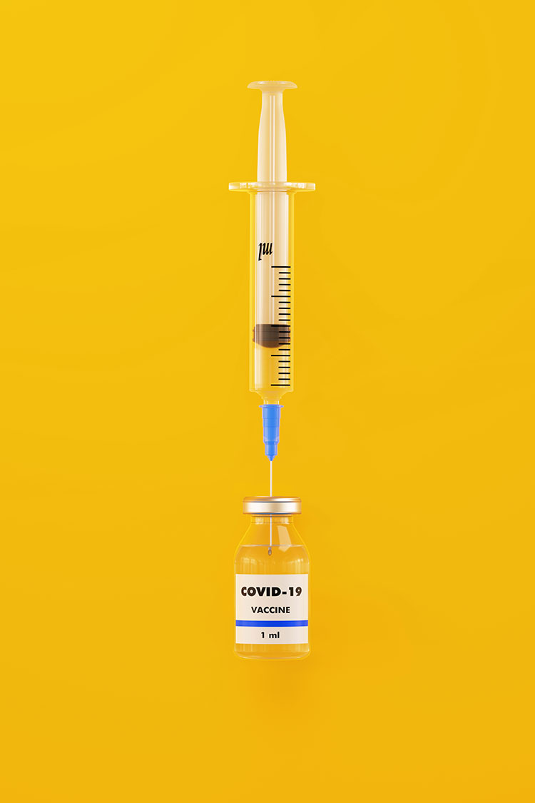 Covid-19 vaccine on yellow background