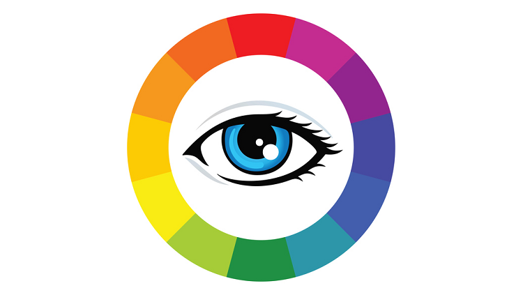 Image of an eye inside of a color wheel